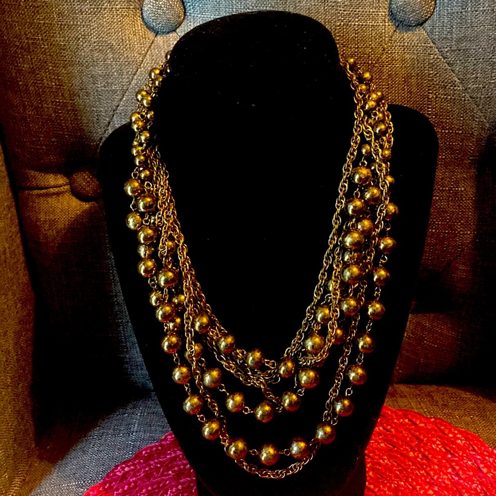 Vintage 50’s multi layer gold toned chain and ball necklace